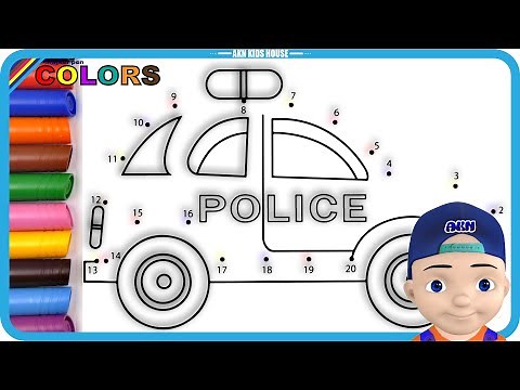 Dot to dot / Police Car Drawing and Coloring- Akn Kids House