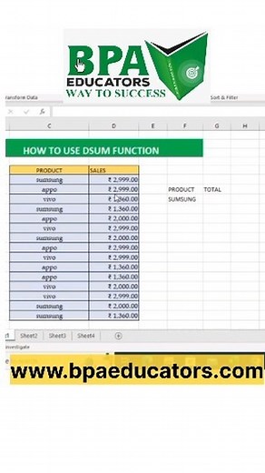 How to use Dsum Function Excel course training link-...