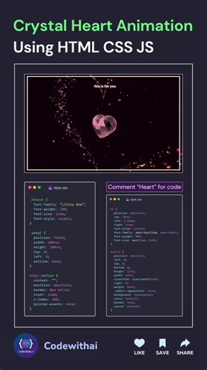 Comment ‘HEART’ for the Code: Create this Stunning Crystal Heart! 💎💖#coding#animation#ai#tech#devops