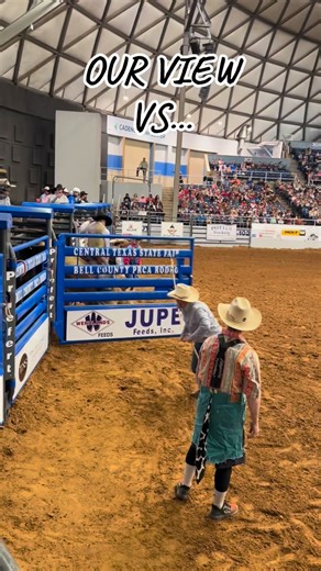 👀Our view: filming in slow-mo. 🎯Bullfighter’s view: life flashing in 4K. #andrewsrodeocompany • #rodeo • #buckingbulls • #bellcountyprcarodeo | Andrews Rodeo Company