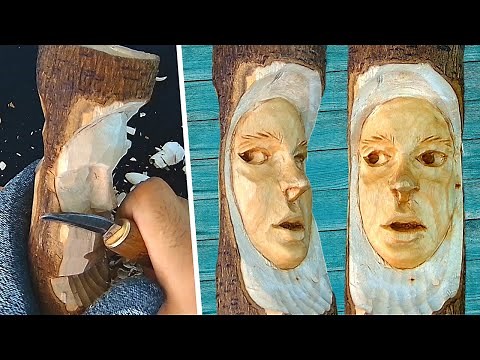 How to carve a female face in wood + rectify the lines of a male face for a female face step by step