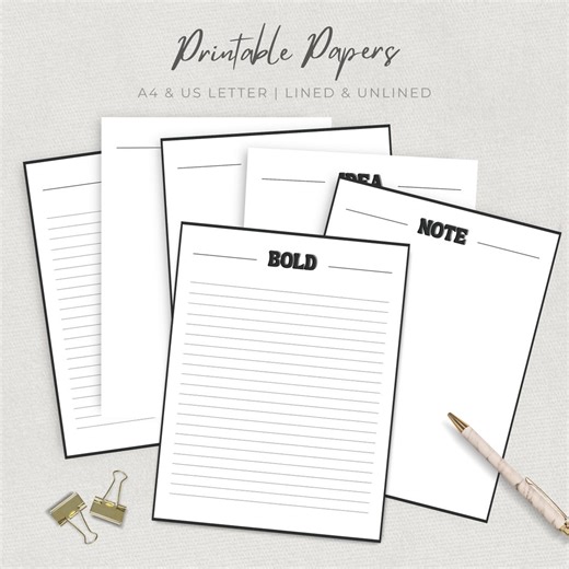 Bold Text Printable Stationery, Letter Writing Set, Lined Paper, Grey and White Note Paper, Snail Mail, PDF/PNG - Etsy