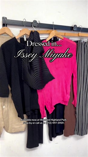 Let’s get dressed! ✨ Check out these fab Issey Miyake finds at Wasteland Highland Park! Come by or give us a call! #shopwasteland #isseymiyake #secondhandfashion #highlandpark