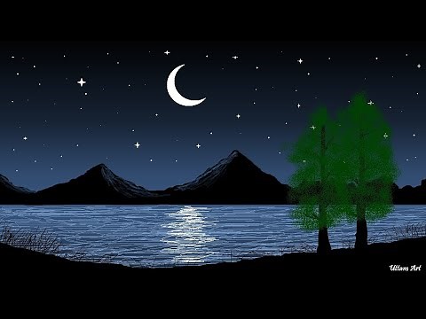 Night Scenery | Half moon | How to draw in computer | paint in computer | scenery drawing |#mspaint