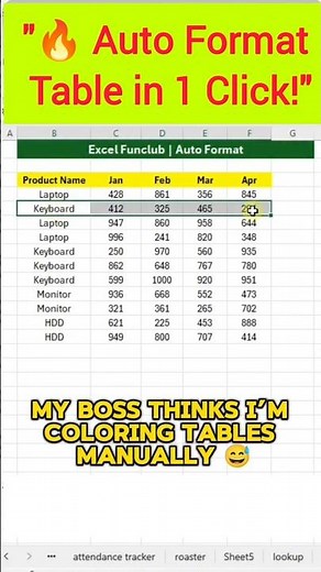 😱 Excel Table Auto Format Shortcut 🔥 | One Click Smart Table in Excel#excel #shorts #youtubeshorts