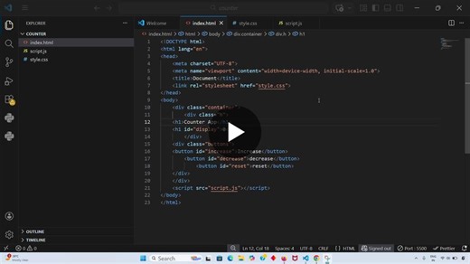 🚀 JavaScript Counter App I built a simple Counter Application using HTML, CSS, and JavaScript. This project helped me understand DOM manipulation and event handling in JavaScript. Features: ✔… | Ragavi S