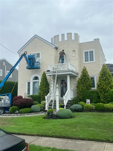 On this project, we cleaned the entire house first, then scraped all the loose paint, opened every single crack in the stucco & sealed them properly. We also caulked every single window. Then applied 2 coats of commerical grade waterproofing to match the existing color of the house. We also did 2 flat roofs and one section of shingles. This house is ready for the next 30 years. #shield #contracting #homeimprovement #loyalty #doneright #masterseal #gaf #roofing #waterproofing #longisland #massape