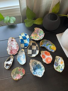 Decoupaged Oyster Shell Ring Dish: Handmade Coastal Trinket Decor and Gifts - Etsy