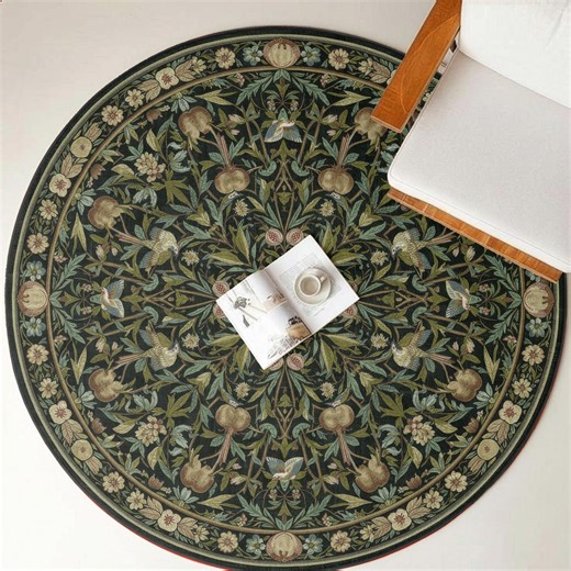 Dark Green William Morris Round Rug — Birds & Botanical Carpet - Etsy