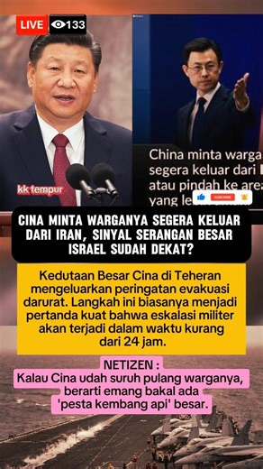 Cina Tarik Semua Warganya Di Iran, Serangan Besar Israel Di Mulai #iran #israel #china #war