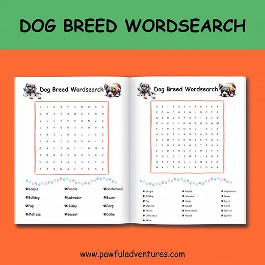 Fun Dog Breed Word Searches for Kids, Educational Dog Breed Word Searches for Children, Free Downloadable Bonus Resource - Etsy
