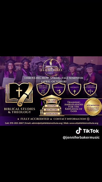 Enrolling NOW! 🎓 Join the Spring-Fall Semester at Elijah Bible Institute. ✅ Fully Accredited ✅ Associates through Doctoral Degrees ✅ Biblical Studies, Divinity, & more. From Associates to Doctoral degrees, we are dedicated to training ambassadors for the Kingdom of God. 📞 Give us a call at 919-283-2667 to start your journey today! Www.elijahbibleinstitute.org #Theology #ElijahBibleInstitute #NowEnrolling #trending #biblicalstudies
