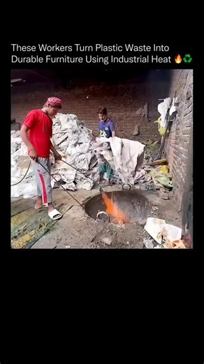sureshchoudhary on Instagram: "These men are using plastic most people see as waste and turning it into furniture using industrial heat and pressure. ♻️ 🛋️ In this process, discarded plastic bags are collected, melted down, and compressed into solid sheets before being crushed into plastic granules. Those granules are then reheated, molded under pressure, and reshaped into durable household items like chairs and furniture. The technology behind this isn’t flashy, but it’s powerful. High-tempera