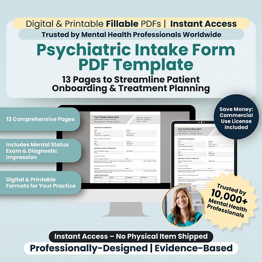 Psychiatric Intake Form PDF Template for Psychiatrists, Nurse Practitioners, and Other Mental Health Professionals | Fillable / Editable PDF - Etsy