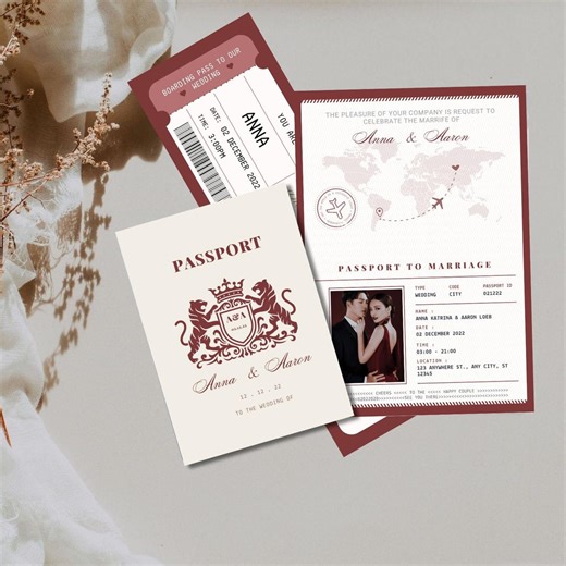 Passport Wedding Invitation Template, Destination Wedding Invite, Editable Canva, Travel Theme - Etsy