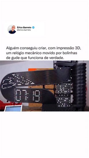 Érico Barreto on Instagram: "Um projeto curioso e impressionante de engenharia caseira vem chamando atenção na internet: um relógio mecânico totalmente funcional feito com peças impressas em 3D e bolinhas de gude. A criação é de Ivan Miranda, inventor e criador de conteúdo conhecido por desenvolver máquinas complexas usando impressão 3D e compartilhar todo o processo em seus vídeos. A proposta era simples na teoria, mas desafiadora na prática: construir um relógio que marcasse o te