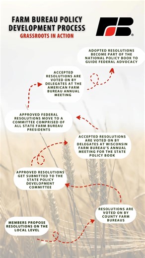 Wisconsin Farm Bureau’s policy development process is a true example of grassroots in action. It is a multiple month, member-led effort that starts locally and can make an influence all the way to the national level during American Farm Bureau Federation’s annual meeting. Learn more about WFBF's policy development process: https://bit.ly/45Q60U7 | Wisconsin Farm Bureau Federation