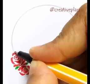 Red And Blue Flower Frame Calligraphy