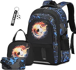 ACESAK Backpack for Boys - 3PCS Boys Backpack with Lunch Box Pencil Case Set - School Backpacks for Boys Kids Elementary Middle School College Book Bag for Teen Children Students (Blue), Large
