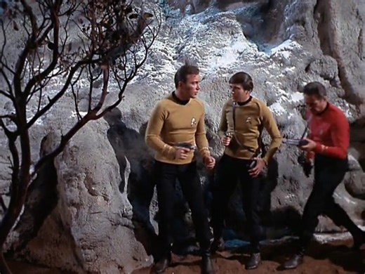 Starfleet Records. Starfleet personnel: James T. Kirk, captain of the USS Enterprise NCC-1701. A matter of life or death. SD: 5431.4-5432.3 (2268) #CaptainKirk Kirk, Chekov, Scotty, and two security officers beam down to the frigid surface. There, they detect five large, primitive male humanoids. Kirk's landing party prepares as the natives approach. The natives threw rocks and simple clubs at Kirk's men until Kirk phasers one who falls, stunned. The others retreat. The stunned Morg, is confused