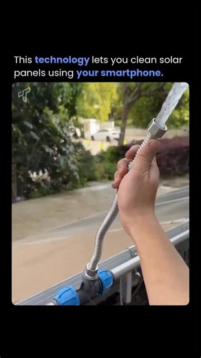 Tech Society on Instagram: "This technology lets you clean solar panels using your smartphone. Engineers created remote-controlled robots or automated sprayers that connect to a simple app. One tap from anywhere in the world starts the cleaning—brushes, water jets, or air blasts remove dust, bird droppings, and grime instantly. Restores up to 30% lost efficiency in dusty areas without ladders or manual labor. Real-time monitoring shows performance gains and schedules cleanings automatically. Rem
