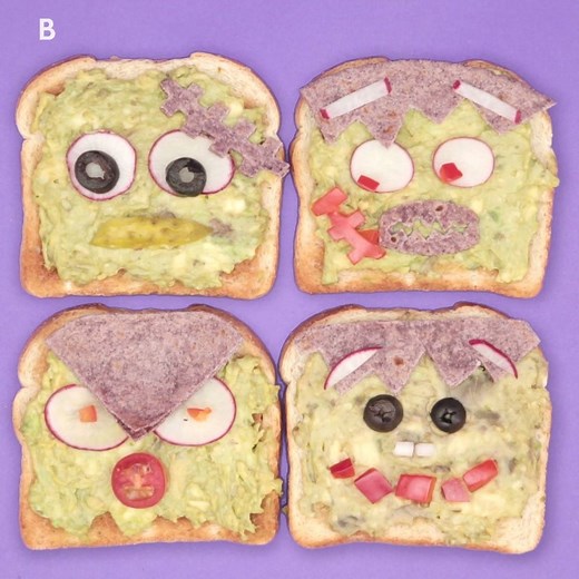This Frankenstein Avocado Toast is a healthy snack to help get you in the Halloween spirit. We swear it’s "fang-tastic!" | Brit Co