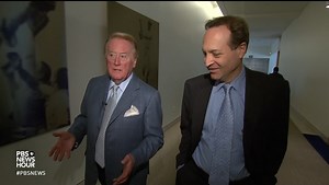 9.5K views · 268 reactions | The legendary sports broadcaster Vin Scully who called games for the Dodgers for 67 years has died. He was 94. For a look back at Scully’s life, we revisit a 2009 interview when correspondent Jeffrey Brown spent a day with the hall of fame sportscaster. https://to.pbs.org/3d3Nvmk | PBS NewsHour | Facebook