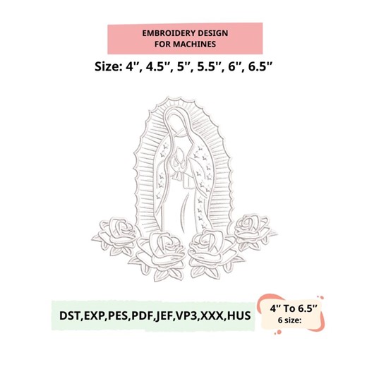 Diseño de bordado de la Virgen María, Arte lineal de Nuestra Señora de Guadalupe PES DST, Archivo de bordado religioso, Diseño de puntada católica, Contorno de Guadalupe - Etsy México