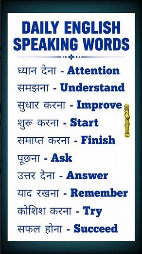 Daily English Speaking Words | Hindi to English Vocabulary