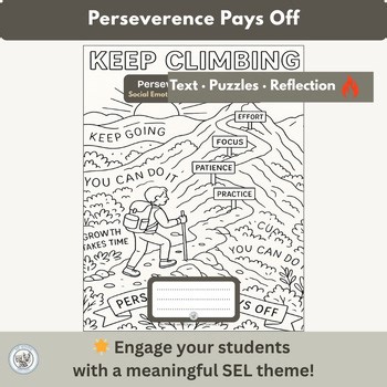 Perseverence Pays Off SEL Pack: Reading, Puzzles, Reflection, Coloring Gr. 3 - 6