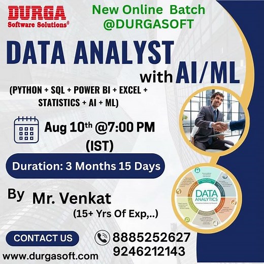 DATA ANALYTICS with AI/ML Online Training @ DURGASOFT #durgasoftware #datanalytics #shorts