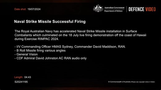 HMAS Sydney fires NSM - SINK EX