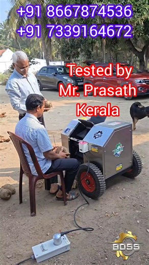 Boss Machinery/ Coconut Dehusker on Instagram: "Mr. Prasath from Kerala state visited our factory today and personally tested the performance of our Innovative Coconut Dehusking Machine – bothnWith tail & 2 in 1 Model. After hands-on operation and live performance evaluation, he was fully satisfied with the machine’s working, safety, and ease of use, and placed an immediate order for 1 machine. ⚙ Model: Coconut Dehusking Machine – 2 in 1 Model ⚙ Motor: 2 HP, Single Phase ✔ Safe & Operator-Friend
