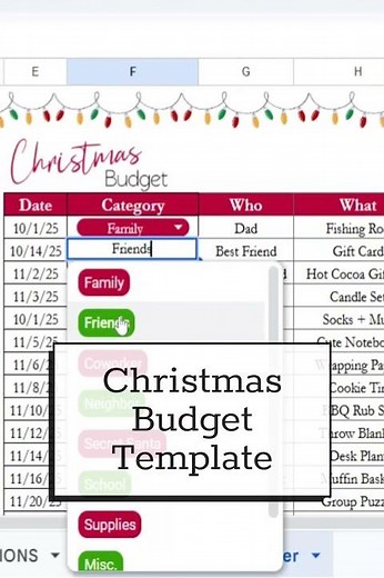 Christmas Budget Spreadsheet Tracker for Google Sheets and Excel Spreadsheet, Holiday Planning