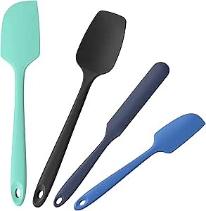 4-Piece Silicone Spatula Scrapers: Doosu 600°F Heat Resistant Food Grade Kitchen BPA Free Rubber Baking Cooking Tool Nonstick Utensil Set for Mixing, Scraping, Folding, Stirring, Serving (Multi-3)
