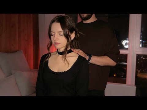 ASMR Neck & Shoulder Massage🌛Velvet Choker Touching