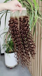 Curly Lace Closure Brown Color 4x4 Middle Part Brazilian Human Hair Brown Curly Wave HD Lace Closure Virgin Human Hair Chocolate Brown (16 Inch)