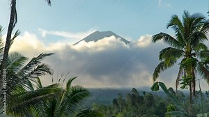 Eruption of Volcano Semeru on the island of Java. The volcano emits ash and smoke. Natural disaster. December 2022.
