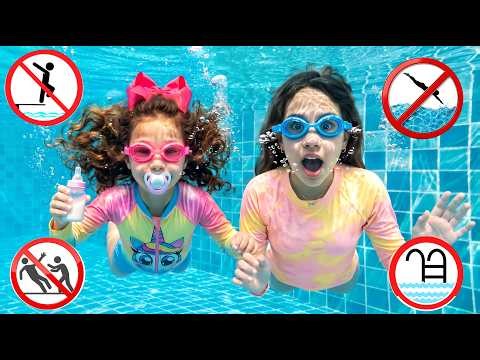 BABY VALENTINA Learns safety rules and good behavior for children in the POOL