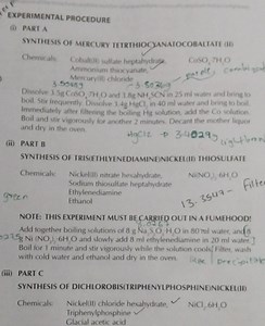 Experimental Procedures for the Synthesis of Coordination Compo... | Filo