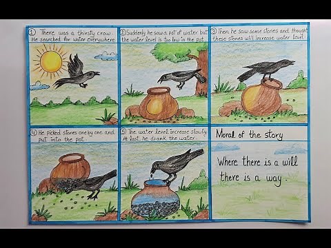 How to draw The thirsty crow story drawing step by step l drawing of The thirsty crow scenery