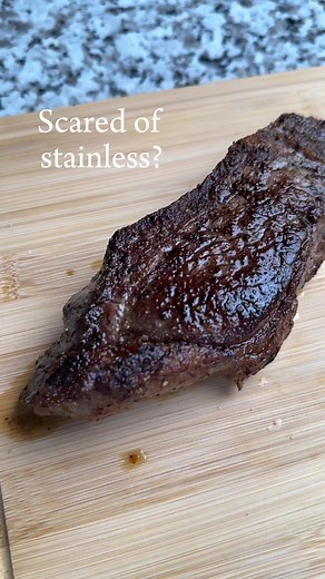Scared of stainless steel cookware? Don’t be. 😌 Ninja EverClad™ makes it easy to evenly sear and perfectly cook your food for professional results every time. #NinjaEverClad #NinjaKitchenware #StainlessCookware #SteakRecipe | Ninja Kitchen