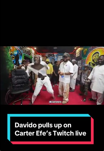 As promised, Davido joins carterefe on his twitch livestream last night, propelling him to 200k subscribers moments after he walked in 🤯 #pulsenigeria247
