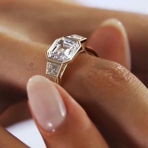 Asscher Cut Diamond Engagement Ring | Vintage Inspired Step Cut Ring | Gold Solitaire Wedding & Anniversary Jewelry - Etsy Canada