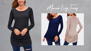 Watch Meenew Women Long Tunic Tops to Wear with Leggings on Amazon Live