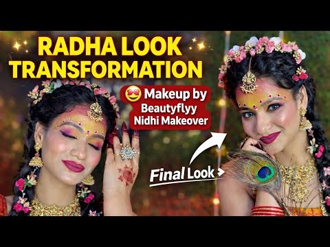 🥰Radha Rani 🙌🏻Makeup Transformation 🌸 | Divine Radha Look Tutorial | Beautyflyy Nidhi Makeover 🦚