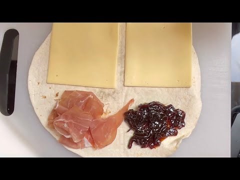 Ham, cheese and chutney toasted wrap (using the wrap hack triangle)