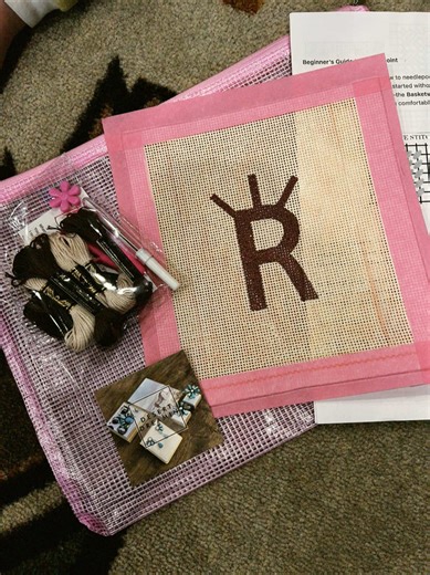 Custom brand needlepoint kit from @desertdreaminllc so excited to try a new hobby 💗🌸🪡 #needlepoint #firstneedlepoint #westernneedlepoint #needlepointtiktok #whipwednesday
