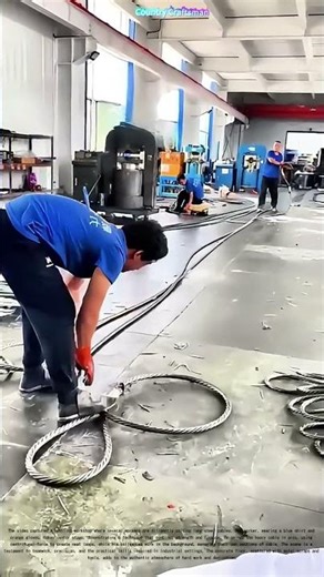 Mastering the Art of Organization: Workers Skillfully Coil Steel Cables