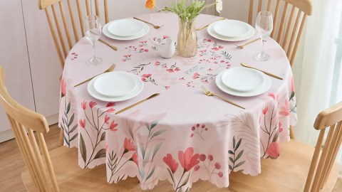 Round Tablecloth 60 Inch Floral Table Cloth Scalloped Edge Silky Light Fabric Waterproof Wrinkle Free Washable Table Cover for Kitchen Dinning Outdoor Birthday Patio Christmas Decor (Sage Green)